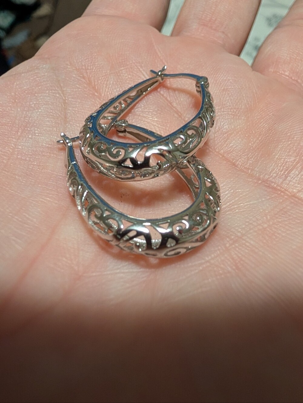 Sterling Silver Filigree Hoop Earrings - Silver